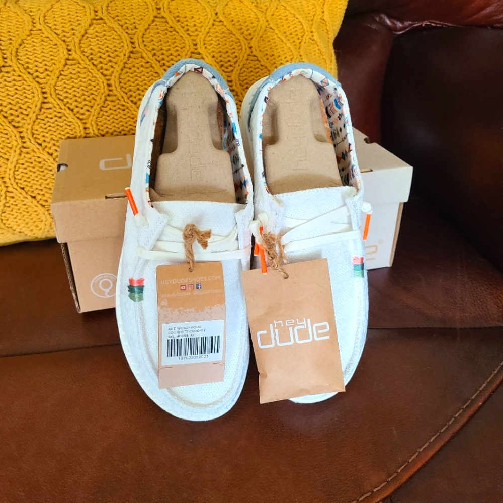HEY DUDE-Wendy Boho White Crochet size 7 US/38 EU